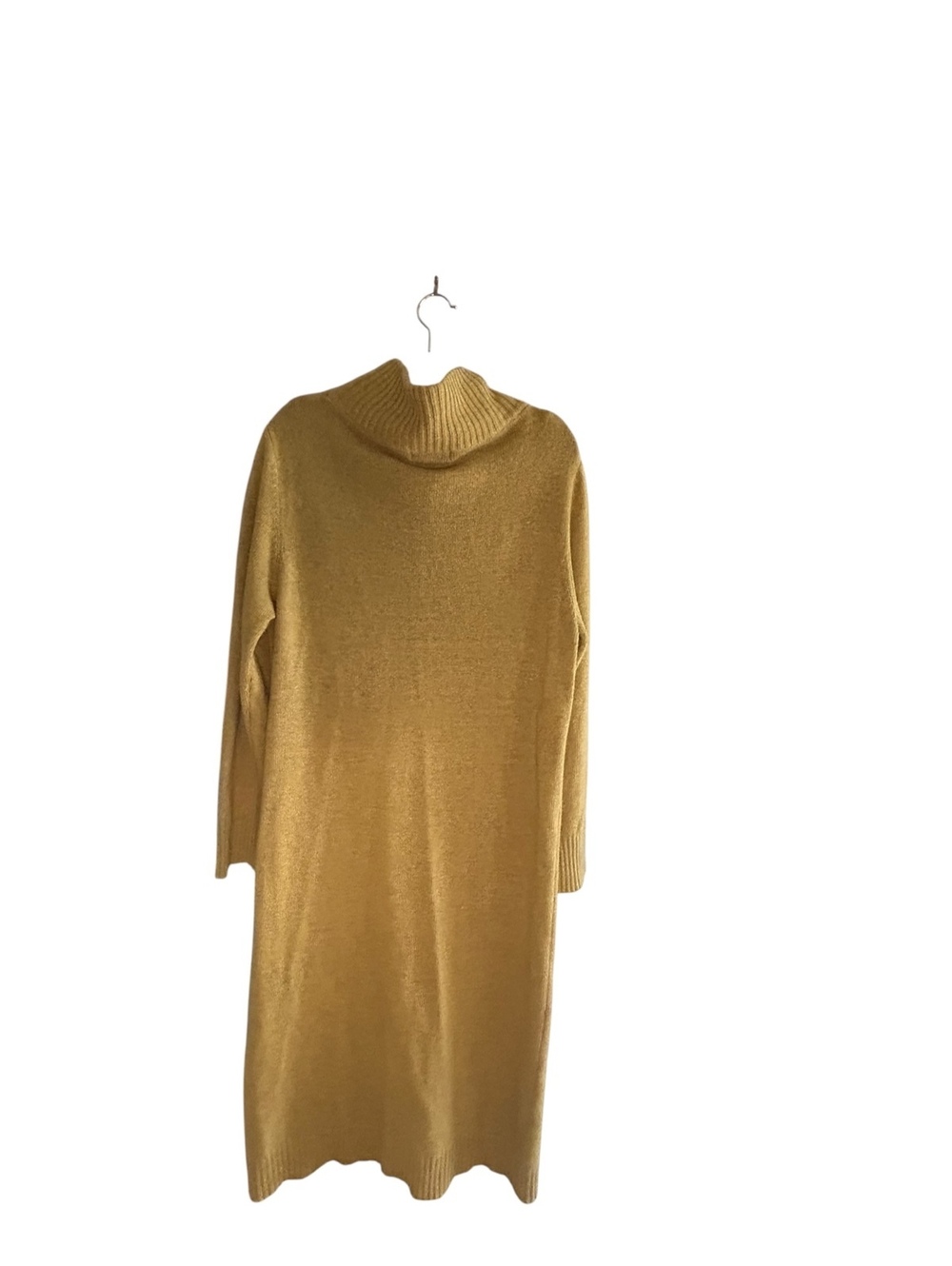 Elsamanda Italian Wool Cashmere Blend Mustard Cowl Neck Midi Dress M - Picture 3 of 7
